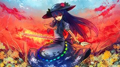 Blue hair long hair anime girls touhou hinanawi tenshi video 