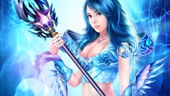 Blue hair long hair artwork fantasy art