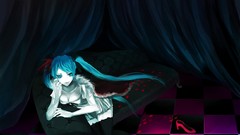 Blue hair long hair blue eyes hatsune miku vocaloid cleavage 