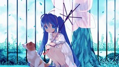 Blue hair long hair blue eyes hatsune miku vocaloid summer dress
