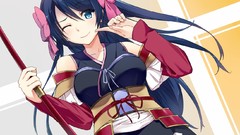 Blue hair long hair blue eyes wink hair ornaments hair ribbons 