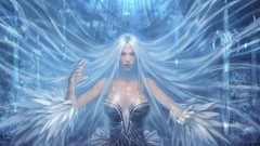 Blue hair long hair fantasy art
