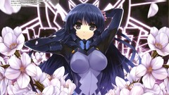 Blue hair long hair flower petals misaki kurehito cherry 