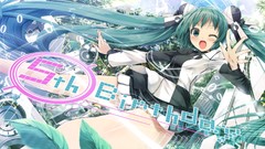 Blue hair long hair green eyes hatsune miku vocaloid wink green 