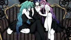 Blue hair pink hair anime girls blue eyes hatsune miku vocaloid 