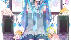 Blue hair pink hair long hair blue eyes hatsune miku vocaloid 