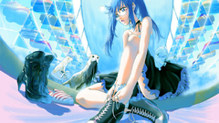 Blue hair Shoes twintails