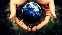 Blue hands Earth digital