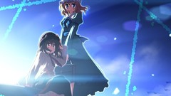 Blue hats short hair touhou purple hair usami renko purple eyes 