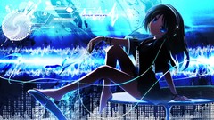 Blue headphones anime girls beat alternative