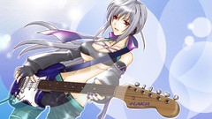 Blue headphones red eyes guitars long hair vocaloid yowane haku 
