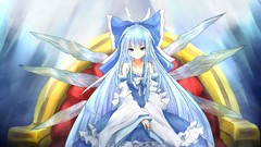 Blue ice chairs Fairies dress sitting bows blue hair long hair 