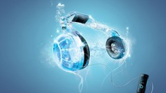 Blue Music headphones 3d art