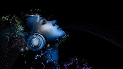 Blue Music woman headphones digital art