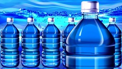 Blue paintings still life multicolor water bottles