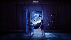 Blue purple children doors outer space