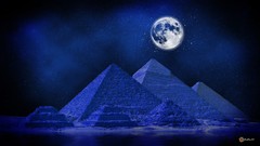 Blue pyramids Midnight full moon artwork digital art deserts