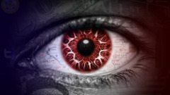 blue red abstract camera eyes digital art artwork Typography
