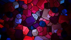 Blue red cubes woman stained glass geometry