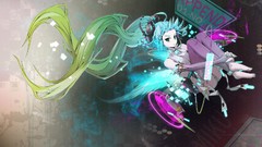 Blue red Green abstract hatsune miku vocaloid miku append 