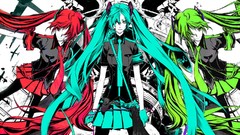 Blue red Green anime girls hatsune miku vocaloid edited 