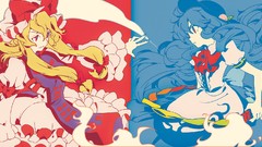 Blue red hats red eyes smiling anime girls touhou hinanawi 