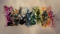 Blue red Men pink Green woman orange Birds shield Warriors 