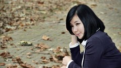 Blue school asians tan models black hair Korean Ryu Ji Hye