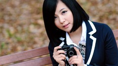 Blue school asians tan models black hair Korean Ryu Ji Hye