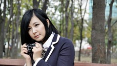 Blue school asians tan models black hair Korean Ryu Ji Hye