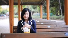 Blue school asians tan models black hair Korean Ryu Ji Hye