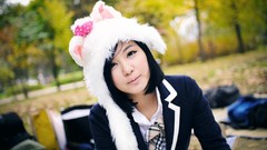 Blue school asians tan models black hair Korean Ryu Ji Hye