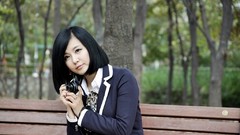 Blue school asians tan models black hair Korean Ryu Ji Hye