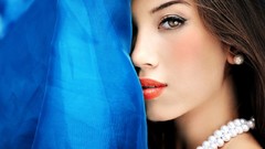 Blue Silk fashion veil pearls