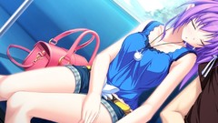 Blue sleeping bus legs anime girls