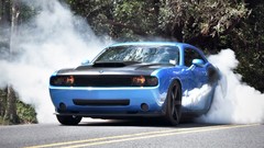 Blue smoke cars burnout muscle cars Dodge Challenger SRT