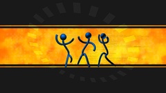 Blue stick figures dancing
