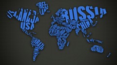 Blue text abstract Typography 3d cgi world map