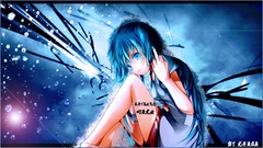 Blue text bubbles sitting blue hair long hair blue eyes hatsune 