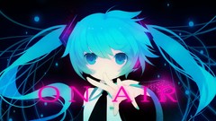 Blue text tie anime girls hatsune miku vocaloid twintails 