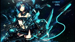 Blue text weapons Guns mechanical skirts blades blue hair anime 