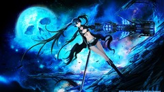 Blue text weapons navel Shorts Swords belts long hair anime 