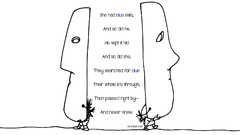 Blue text white head masks Shel Silverstein