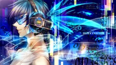 Blue text wings headphones glasses numbers male blue hair blue 