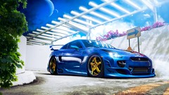 Blue tuning cars digital art Rims nissan gt-r skyscapes modified