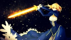 Blue weapons Anime saber Swords blondes anime girls fate stay 