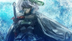 Blue weapons gloves Swords bows blue eyes short hair konpaku 