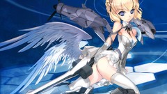 Blue weapons wings cross dress blondes anime girls boots blue 