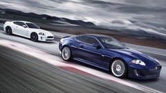 Blue white cars Jaguar XKR