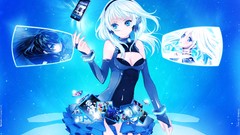 Blue white hair anime girls hatsune miku vocaloid black rock 